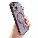Fycyko Kompatibel mit iPhone 15 Hülle Flash Glitter Aesthetic Handyhülle Kompatibel mit Magsafe Pailletten Design Luxus Magnetische Hülle für iPhone 15 Soft TPU Case - Violett