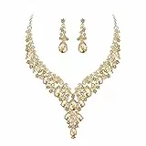 Clearine Hochzeit Schmuck-Set Tropfen Strass Cluster Statement Halskette und Ohrhänger-Set Kostümschmuck für Damen Champagne Gold-Tone