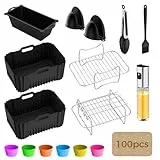 17-Teiliges Ninja Airfryer Dual Zone Zubehör, Heißluftfritteuse Zubehör für Ninja Foodi Max Dual Zone AF400EU AF400EUCP AF451EU DZ400EU 9,5L 2 Schubladen mit Silikonform Einsätze und Grillset