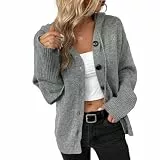 Generisch Strickjacke Damen Mit Kapuze – Kurze Strickjacke Mit V-Ausschnitt, Knopfleiste Und Offener Vorderseite – Lässiger Pullover Cardigan Damen Strickjacken Für Den Herbst Trachtenjacke Damen M
