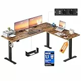 VASAGLE Höhenverstellbarer Schreibtisch, 190 x 155 cm, L-förmiger Eckschreibtisch, Stehtisch, 2 AC-Steckdosen, 2 USB-A-Anschlüsse, Ablage für Steckdosenleiste, für Büro, vintagebraun LSD295KD01