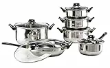 Haushalt International Edelstahl Kochtopf Set (12-teilig) - Töpfe Set mit 5 Töpfen inkl. Deckel + Pfanne, Kochtöpfe Set für Ceran, Gas und Elektro, hochwertiges Topf Set