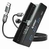 ORICO USB Hub, Aluminum USB 3.0 Hub Clip mit 5V Stromversorgungsanschluss, 5Gbps 4 Port USB Verteiler mit 3 Typ-A 3.0 und 1 Typ-C 3.0, 100cm Kabel (C auf A/C), für Monitoren, Schreibtischen