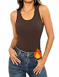Aottori Damen Oberteil Thermo Ärmellose Winter Tank Top Thermohemd Warme Unterhemd Elegant Shirt Tshirts Braun L