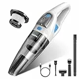 Topipop Handstaubsauger, 25000Pa Handstaubsauger Akku mit waschbarem HEPA Filter & 45 Min. Nutzungsdauer, inkl. LED Licht, Handsauger mit 3 Köpfe für Küche, Büro, Auto, Tierhaare(Weiß_GV09)