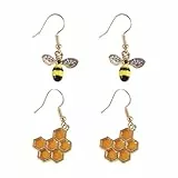HDGSAFD 2 Paare Ohrringe, Bienen -Wabenohrringe, Kreativer Schmuck, Modeohrringe Von Frauen, Lustige Anhängerohrringe, Mit Kleidung Passende Ohrringe.