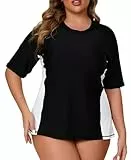 Halcurt Damen Rash Guard Übergröße UV Shirt Kurzarm mit BH UPF 50+ Sonnenschutz Schwimmshirt Schnell Trocknender Badeshirt Bademode 4X