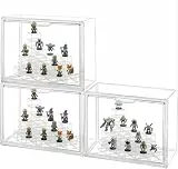 GUDEMAY transparente stapelbare Acryl Vitrine mit Podest & Magnettür, staubdichte Setzkasten Display Kunststoffboxen für Action- & Minifiguren, Klemmbausteine, Sammlerstücke & Blind Boxes (3-Stück)