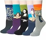 Chalier Cozy 5 Paar Lustige Kunst Socken Damen Baumwolle Bunte Gemusterte Socken Geschenk für Frauen Einheitsgröße Grün1