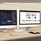 Doppelkopf Schreibtischlampe LED dimmbar,24W 80CM Schreibtischlampe groß und hell,Augenschutz desk lamp büro lampe schwarz,Schwanenhals tischlampe monitor lampe mit 25 Beleuchtungsmodi (Weiß)
