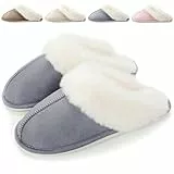 Hausschuhe Damen Herren Winter Plüsch Warm gefüttert Hausschuhe Pantoletten Bequeme Rutschfeste Flache Slippers Grau, 42/43 EU