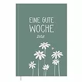 Eine der Guten Terminkalender A5 - Eine gute Woche - Kalender 2026, Wochenplaner mit Leseband & Achtsamkeit Notizbuch, Softcover Taschenkalender Terminplaner, Mint Weiß, klimaneutral, FSC Papier