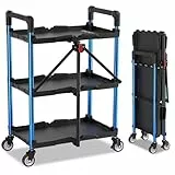 WORKPRO Servierwagen Klappbar mit Rollen, Faltbarer Rollwagen Beistellwagen 3 Etagen, Bis zu 96 kg Belastbar, Küchenwagen Transport Wagen für Werkstatt, Küche, Büro, Picknick