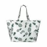 Huiguli Strandtasche XXL, Wasserdicht Badetasche Shopper Damen, Familie Beach Tote Bag mit Reißverschluss und Mehreren Taschen, Schwimmbadtasche für Picknick Alltag Strandurlaub (Ananas)