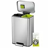 EKO Madison Mülleimer Küche, 25 + 20 Liter, Mülltrennsystem 2 Fächer, Treteimer mit Geruchsfach und Inneneimer, fingerabdruckfrei, Soft-Close Deckel, Abfalleimer, recycelbare Abfälle, Edelstahl