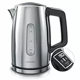 Arendo - Edelstahl Wasserkocher mit Temperatureinstellung - Temperaturauswahl 35°C bis 100°C – LED Display – Warmhaltefunktion Babymilch 40 Grad – One-Touch Deckelöffnung – Sichtfenster