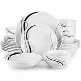VEWEET FIONA 24-teiliges Geschirrset 6 Personen, Porzellan Geschirr Set - Schüssel- und Teller Set, Tafelservice Kombiservice mit je 6 Speiseteller, Dessertteller, Suppenteller und Müslischalen