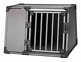 TRIXIE Hunde-Transportbox Aluminium in graphit – M-L: 61 × 65 × 86 cm, stabile und geräuscharme Hundebox mit abgeschrägten Seiten, Sicherheitsverschluss & rutschfester Liegematte – 39338