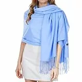 Abeillo Schal für Damen, weicher Pashmina-Schal mit Fransen, Decke, Wickeltuch für Hochzeit, Abendkleider, Reisezubehör, hellblau, 78.7 x 27.5 inches