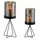 Sziqiqi Windlicht Kerzenständer Schwarz Deko: Metall Kerzenhalter Stumpenkerzen mit Grau Glaszylinder Tischdeko - Modern Kerzenständer Geometrisch für Wohnzimmer Fensterbank Outdoor Draussen