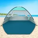 COMMOUDS Strandmuscheln für 3-4 Personen, Tragbarer Strandzelt mit UV-Schutz 50+, Familie Sonnenzelt Strand mit 3 Mesh Fenster, Schnelle Montage, Einfaches Tragen Schirm Strandmuschel für Outdoor