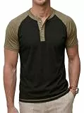 CTU Herren Henley Shirt Kurzarm T-Shirt Raglan Ärmel Sommer Oberteil Kontrastfarben mit 4 Knopfleiste 4XL
