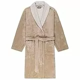 LOOKS BY WOLFGANG JOOP Bademantel L, Bademantel Damen Frottee, Frauen Morgenmantel beige mit Schalkragen, hochwertige Baumwollmischung