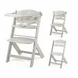 Kinderkraft ENOCK Hochstuhl & Kinderstuhl 2in1 aus Buchenmassivholz, mitwachsend von 6 Monaten bis 10 Jahre, verstellbare Rückenlehne & Fußstütze, 3-Punkt-Gurt, bis 35 kg, Vollbeige