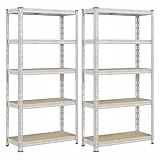 SONGMICS Schwerlastregal, 2er Set, Kellerregal, 40 x 90 x 180 cm, bis 875 kg belastbar, einfache Montage, Lagerregal, verstellbare Ablagen, Lagerregal, silbern GLR455E01