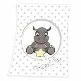 Herding Klaus GmbH Fynn Babydecke, Nashorn Motiv, 75 x 100 cm, Microfaserflausch, Weiß, 1440210014, Mehrfarbig, One Size