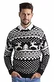 Herren Weihnachts Jumper Ugly Rentier Strickpullover Winter Jumper Rundhals Langarm Xmas Christmas Sweater Größen S–XXL (Schwarz, XXL)