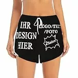 Personalisiert Damen Shorts mit Text/Logo/Foto – selbst gestalten Trainingshose Damen kurz mit Tasche und elastischem Bund mit Kordelzug, ideal für Laufen, Yoga, Fitnessstudio