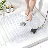 HITSLAM Duschmatte rutschfest, 60x60cm Antirutschmatte Dusche mit Saugnäpfen, Badewannenmatte rutschfest BPA Frei, Maschinenwaschbar Badematte, Weich auf den Füßen Rutschmatte Dusche, Transparent
