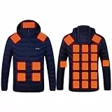 UHouse Beheizbare Jacke Herren Damen Heizjacke mit 26 Heizzonen USB Elektrische Beheizte Jacken Beheizbar Steppjacke mit Kapuze Outdoor Winterjacke mit Heizung Winter Funktionsjacke Männer Blau 3XL