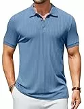 COOFANDY Strick Poloshirt Herren Kurzarm Polo Shirts mit Knöpfe Geripptes Sommer Polohemd T-Shirt Stretch Golf Shirt Graublau XL