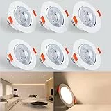Kambo LED Einbaustrahler 230V 40° Schwenkbar, Set mit 6 Stück Spots Rund, 6W Ersetzt 60W 610LM Warmweiß 3000K, Spot Led Deckenleuchte Weiß Badeinbaustrahler