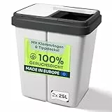 Gardissimo Duo Bin Müllbehälter granit mit Deckel 2 x ca. 25 Liter, Kunststoff Mülleimer für die Küche geruchsdichter Abfalleimer Mülltrennsystem, ca. 45 x 33 x 51 cm