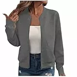 EMATOP College Jacke Damen Leicht Sport Bomberjacke Casual Langarm Übergangsjacke Kurz Einfarbig Sweatjacke Elegant Bequem Pilotenjacke Reißverschluss Fliegerjacke Baumwolle Herbstjacke Outwear