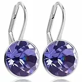 925 Silber-Ohrringe Lila Kristalle 925 Silver Brilliantschliff NOBEL SCHMUCK