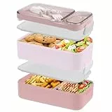 HENSHOW Bento Box Erwachsene Lunch Box, Bento Lunch Box Für Erwachsene Auslaufsicher, 2 Schicht Bento Imbiss Box Set, Niedlich Bento Box Lunch Containers, Mikrowellengeeignet, BPA-frei, Rosa