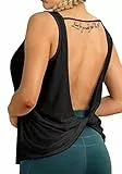 icyzone Damen Sport Tops Rückenfrei - Ärmellose Yoga Gym Oberteil Shirt Fitness Tank Top (M, Black)