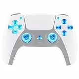 eXtremeRate DTF LED Kit für ps5 Controller BDM-030/040/050, Ersatz leucht D-Pad Thumbstick Share/Option/Home Knöpfe, 7 Farben 9 Modi LED Mod Tasten Set für ps5 V3 Controller-Clear