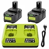 2 Stück 5,5Ah Akku für Ryobi mit 6A Dual-Port Ladegerät, P108 Li-Ion Ersatzakku für Ryobi Elektrowerkzeug Kompatibel mit RB18L40 RB18L25 RB18L15 P102 P103 P104 P105 P106 P107