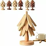 Untersetzer Holz Set Für Baumkunst, Weihnachtsbaum Topfuntersetzer Set, Haltbare Faltbare Holzuntersetzer Heiße Gerichte, Rutschfeste Baumform Ständer Wie EIN Aufbewahrt, für Pfannen, Naturholzfarbe 3