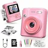 Gofunly Sofortbildkamera Kinder, 1080P HD Kinderkamera Sofortbildkamera mit 32GB Karte & DruckerPapier, Kamera Kinder Sofortdruck Kinderspielzeug Geschenke für Jungen und Mädchen 3-12 Jahre