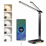LENDOO Schreibtischlampe, Doppelkopf LED Tischlampe Dimmbar 700 Lumen, 5 Helligkeitsstufen Dimmbar, 5 Farbmodi,Usb-Ladeanschluss & Eingebaute 2000mah Batterie, für Kinder, Schlafzimmer, Lektüre