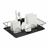 Relaxdays Abtropfgestell, Besteckkorb & Abtropfschale, Geschirrständer Küche, Abtropfgitter, Kunststoff, Metall, schwarz, 1 Stück, 10034316_46