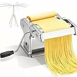 Yigowyigo Manuelle Nudelmaschine, Edelstahl Pastamaker mit 3 Schneidern Pastamaschine 9 Einstellbaren Stärkeeinstellungen Pastamaschine für Tagliolini Spaghetti Fettuccine Tagliatelle 2mm und 6 mm