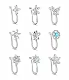 Kakonia 9stk Fake Nasenring Clip On Fake Nose Ring Nasenpiercing Non Piercing Nasenringe für Damen Non Piercing Schmuck Silber