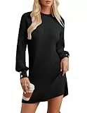 GRACE KARIN Strickkleid Damen Herbst Winterkleider Laternärmel Stehkragen Pulloverkleid Minikleid Schwarz L